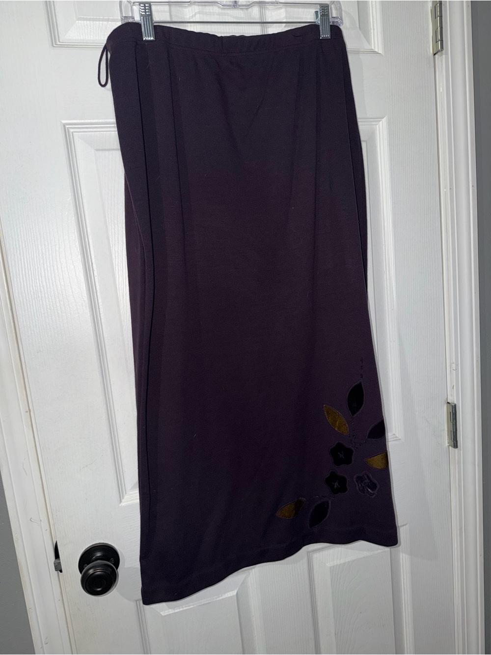 Leslie Fay Plum Maxi Skirt with Floral Cutout Accent